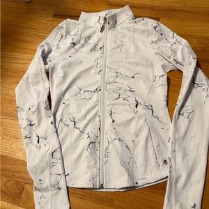 Buffbunny White Marble-Print Full-Zip Jacket - Women